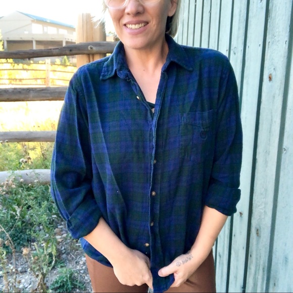 Chaps Other - 90s Grunge Retro Flannel Navy and Green Plaid